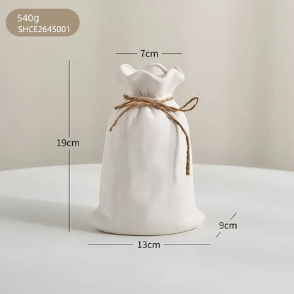 Ceramic Sack-Shaped Vase with Rope Accent