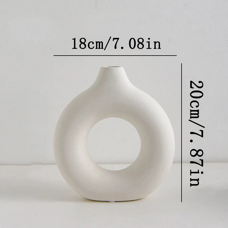 Ceramic Hollow Circle Vase – Modern Decorative Flower Vase