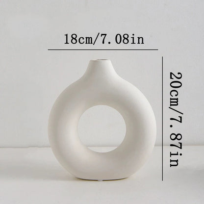 Ceramic Hollow Circle Vase – Modern Decorative Flower Vase