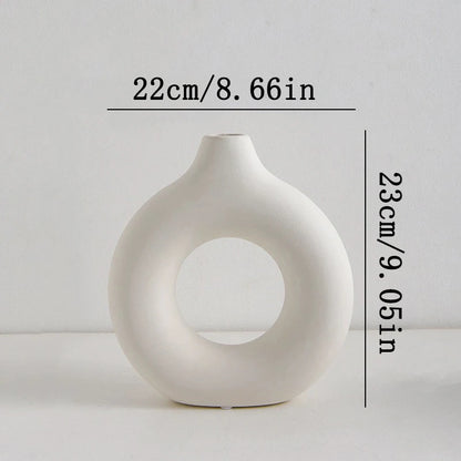 Ceramic Hollow Circle Vase – Modern Decorative Flower Vase