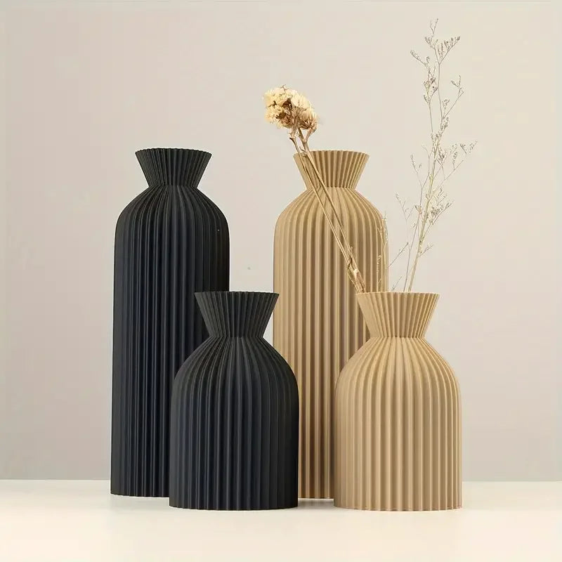 Modern Pleated Ceramic Vase - Nordic Minimalist Flower Pot