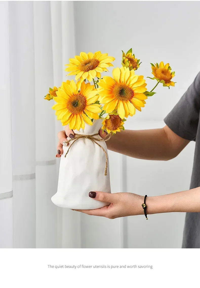 Ceramic Sack-Shaped Vase with Rope Accent