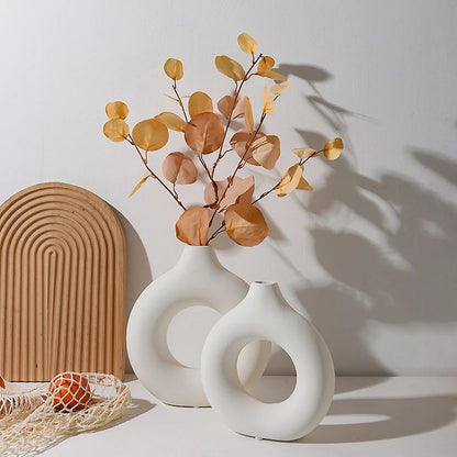 Ceramic Hollow Circle Vase – Modern Decorative Flower Vase